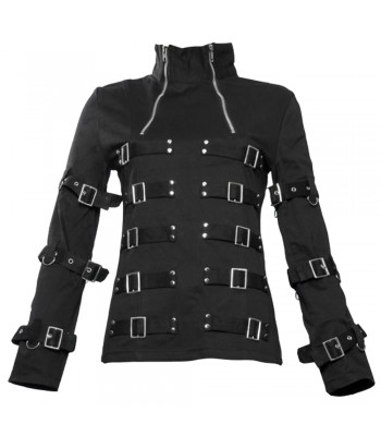 Women’s Gothic Steampunk Jacket, Buckles and Eyelets, Hip Length Bondage Gothic Jacket
